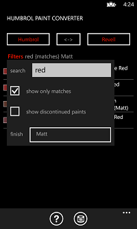 Windows Phone 8 screenshot of the filters